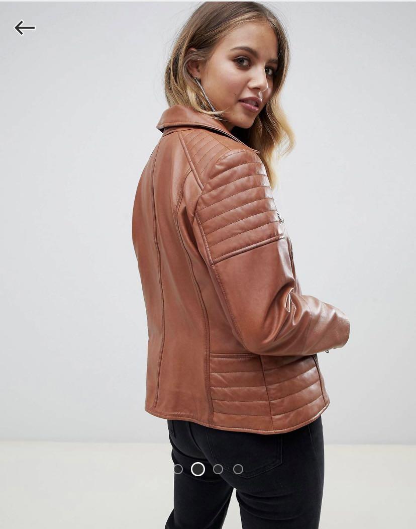 Barney's Originals Petite Beppe leather biker jacket with ribbed detail |  ASOS | Biker jacket, Leather biker jacket, Petite jacket