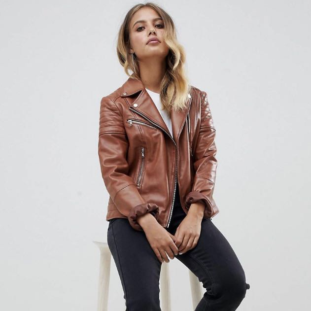 Barneys originals real leather zipped biker jacket top