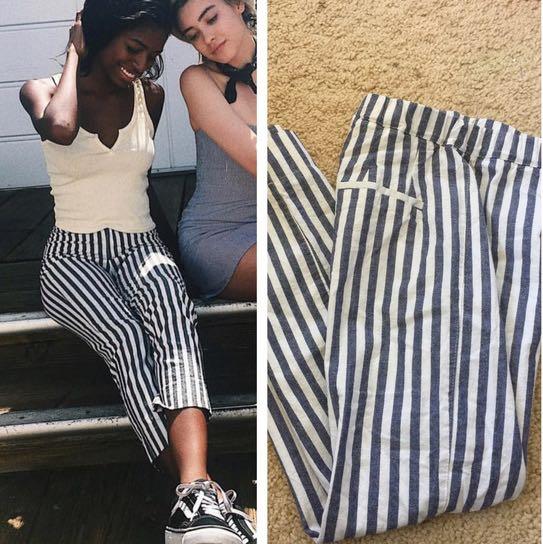 Brandy melville blue top and white striped pants