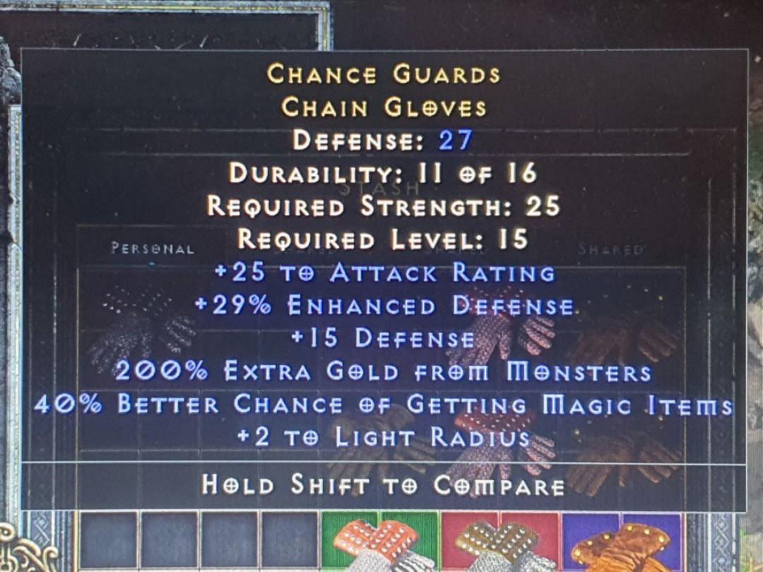 Chance Guards Chain Gloves (Perfect Magic Find) D2R Diablo II