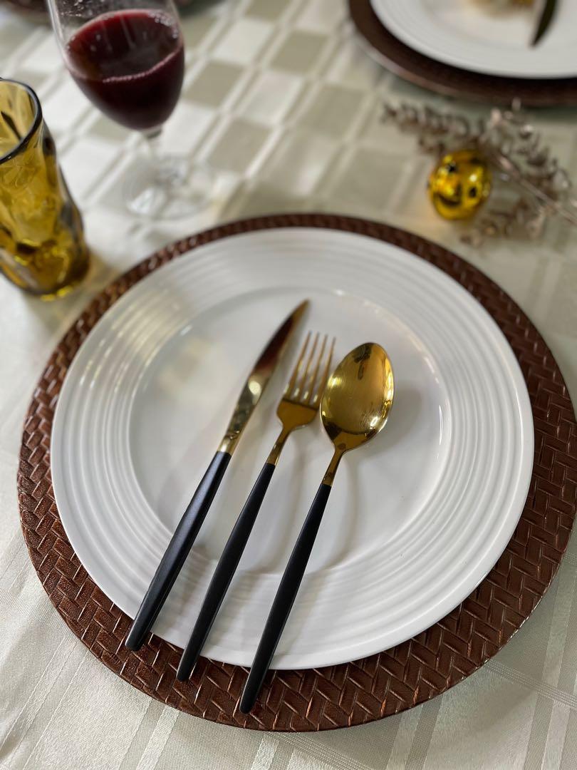 Charger Plates 4pc Set, Basket Weave Brown, 13 invh, Furniture & Home
