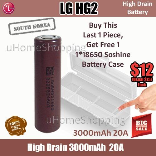 4x LG HG2 3000mAh 20A Flat Top 18650 INR Lithium-Ion Battery for Vaping-UK Stock
