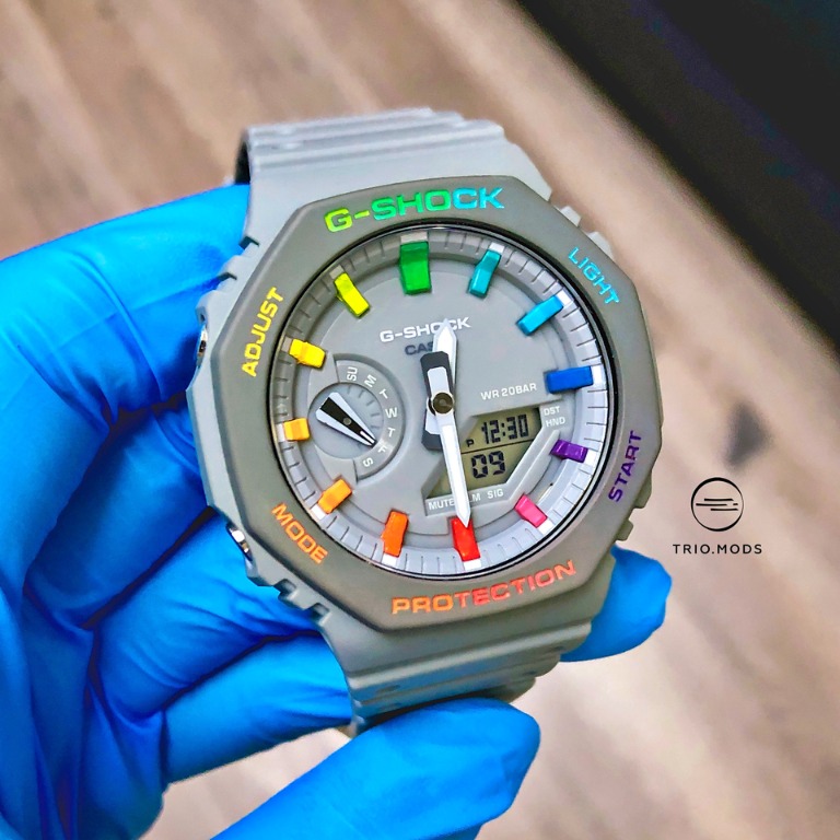 G Shock GA2100 grey custom modded CasiOak Grey Rainbow Men s
