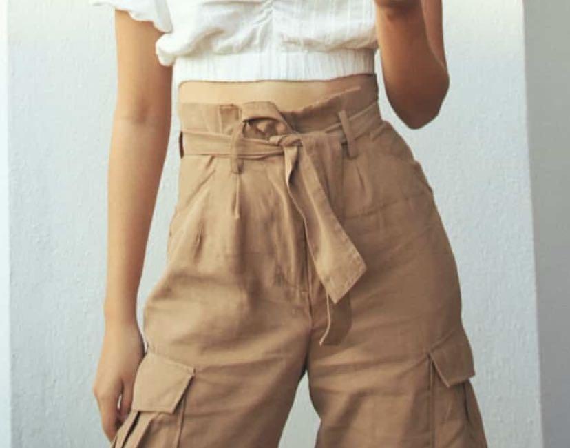 andmary Back ribbon cargo pants XSサイズ 60/40 cloth rib pants