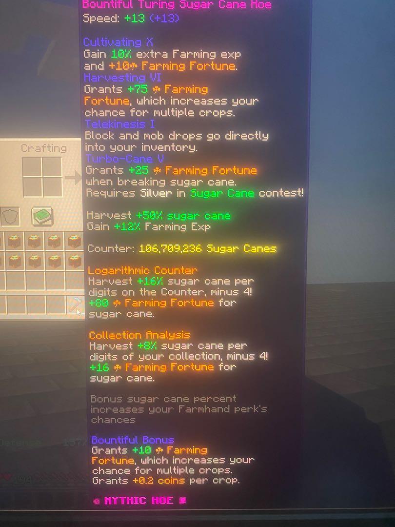 Hypixel skyblock 106 million counter sugarcane hoe, Video Gaming