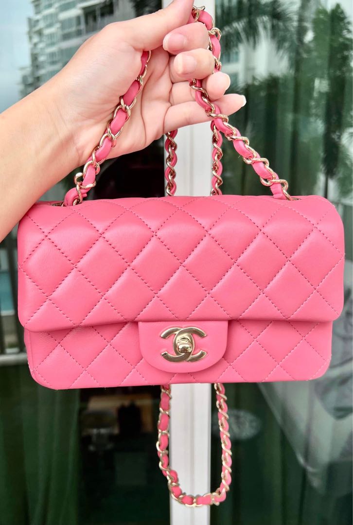 Kept Unused Chanel Pink Classic Mini Rectangle, Luxury, Bags