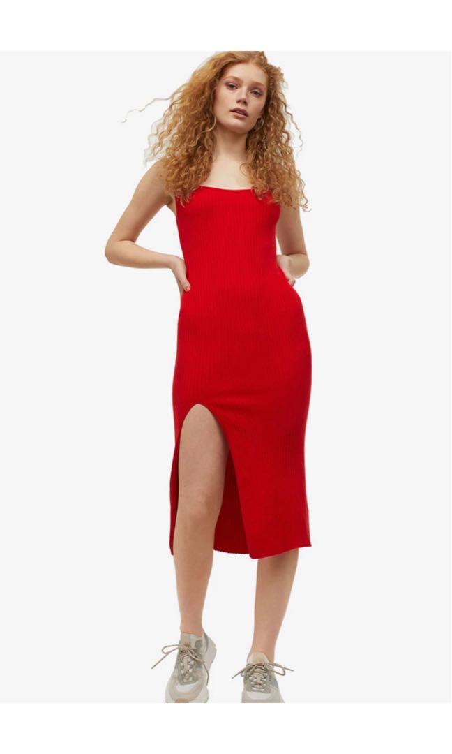 H M Ribbed Bodycon Dress with Slit