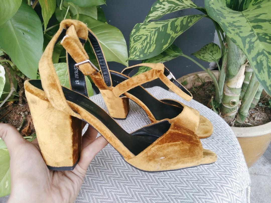 New Look Yellow Velvet Block Heel Sandals