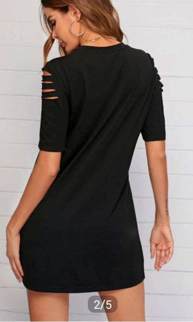 Black ripped hotsell t shirt dress