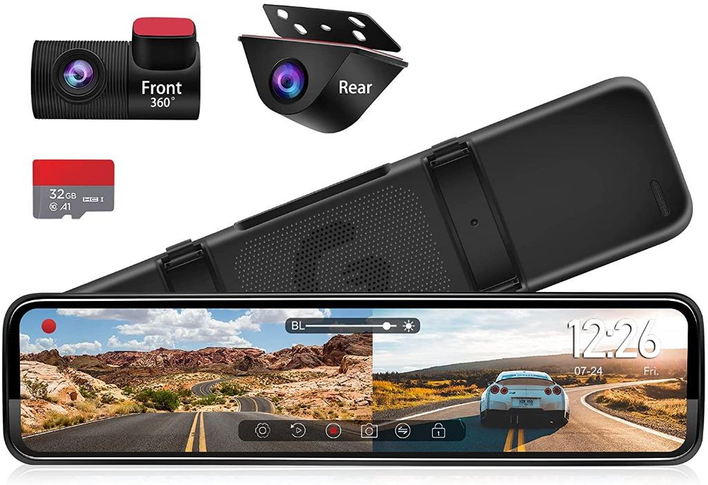 Free 32G TF Card Mirror Dash Cam for Cars with 12 IPS Full Touch Screen 1296P Dual Lens Rear View Mirror Enhanced Night Vision with Sony Starvis Sensor 24H Parking Monitor Parking Assistance 