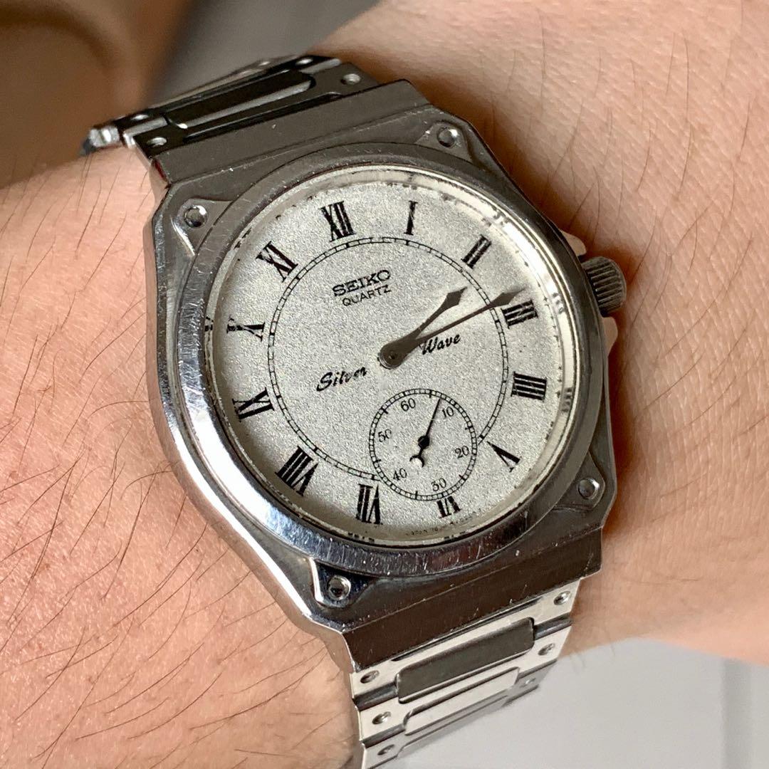 Seiko Rare Vintage 2628 0060 Silver Wave Hacking Quartz Subdial Watch