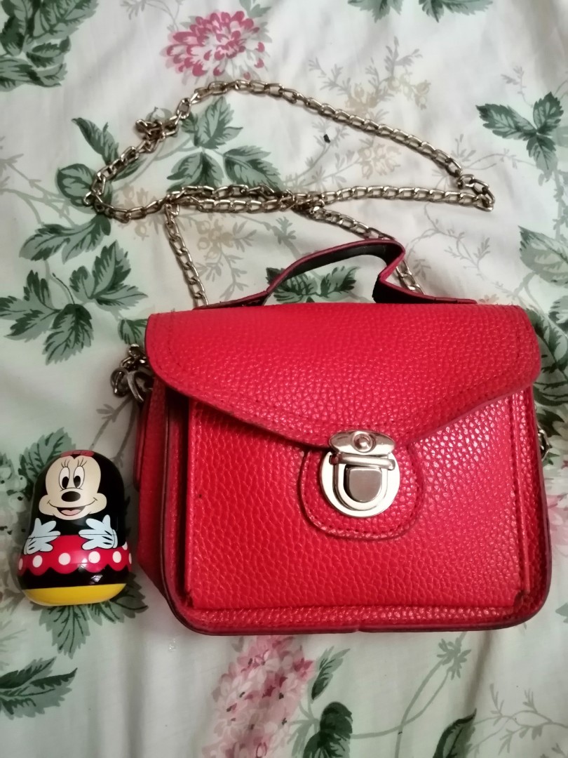 Small red bag with chain sling, Women's Fashion, Bags & Wallets
