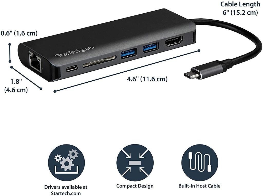 StarTech.com Adaptador multipuerto USB C – USB-C a 4K 60Hz HDMI 2.0, 100W  PD Pass-Through, SD/MicroSD, 2 puertos USB Hub, GbE, USB Type-C Mini Dock