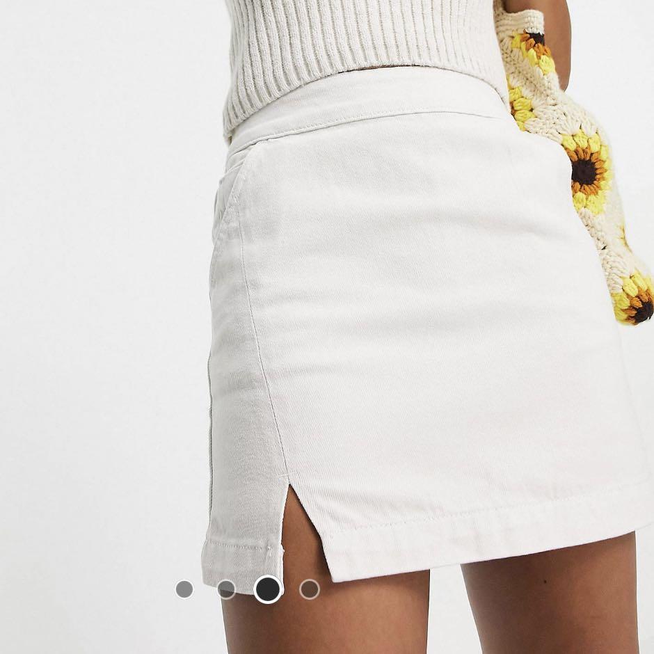 Topshop Cream White Slit Denim Mini Skirt Women s Fashion