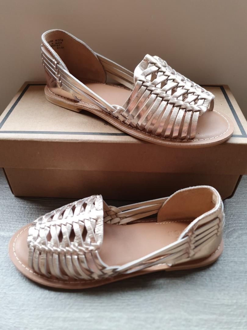 Wide Fit Florentine Woven Leather Sandals in Gold Women s Fashion