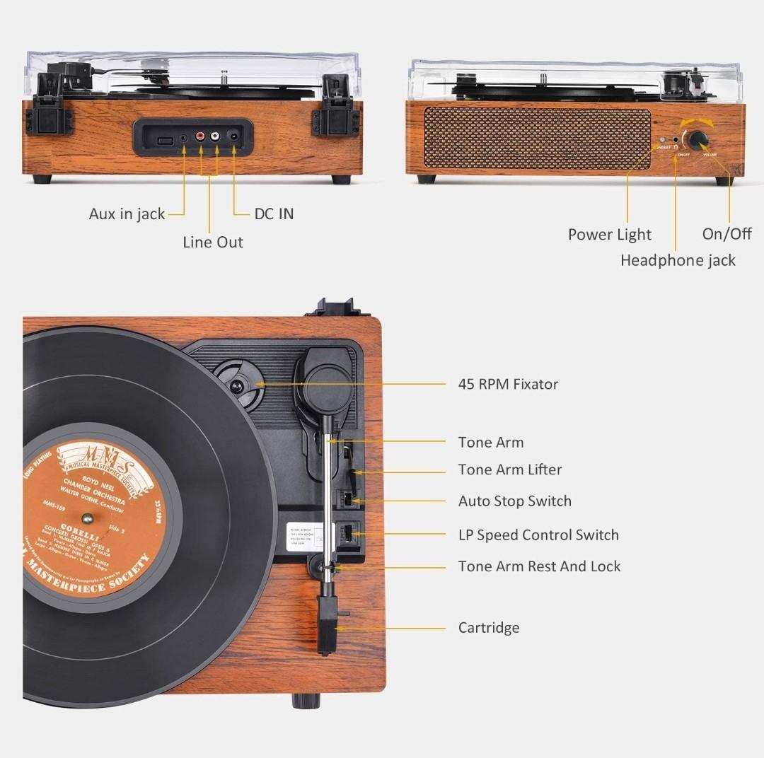 Wockoder Record Player Turntable Wireless Portable LP Phonograph with
