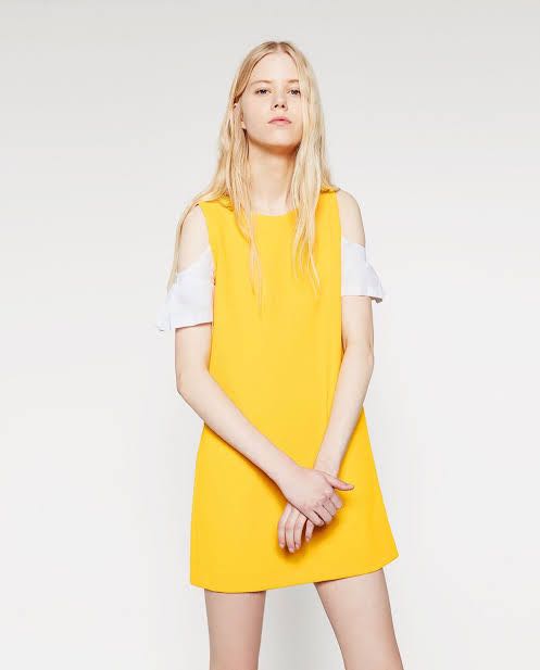 Zara yellow and white cold shoulder dress Women s Fashion