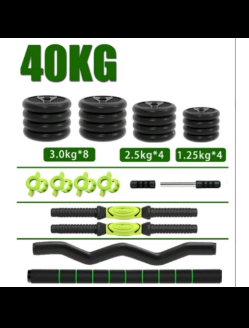 Adjustable dumbbells/bar 40kg, Sports Equipment, Exercise & Fitness