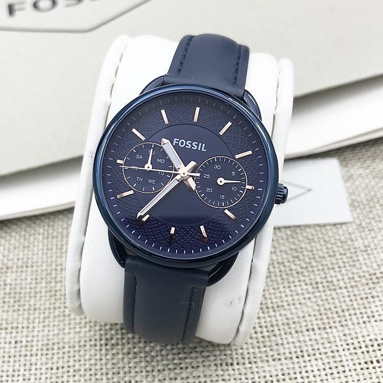 Fossil tailor automatic deals blue leather watch