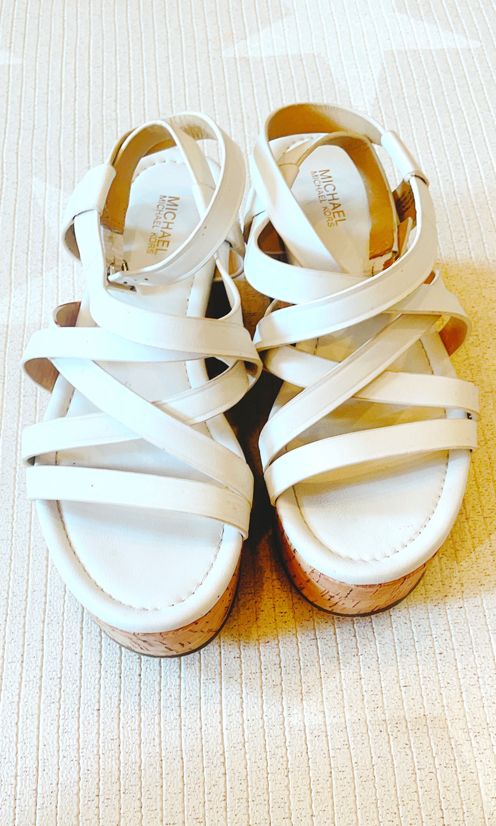 Michael Kors Garner Studded Wedge Sandals in White Leather ref592603   Joli Closet