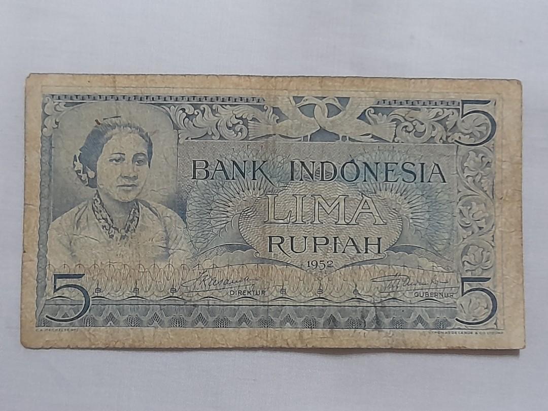 Bank Indonesia 5 Lima Rupiah 1952, Hobbies & Toys, Memorabilia ...