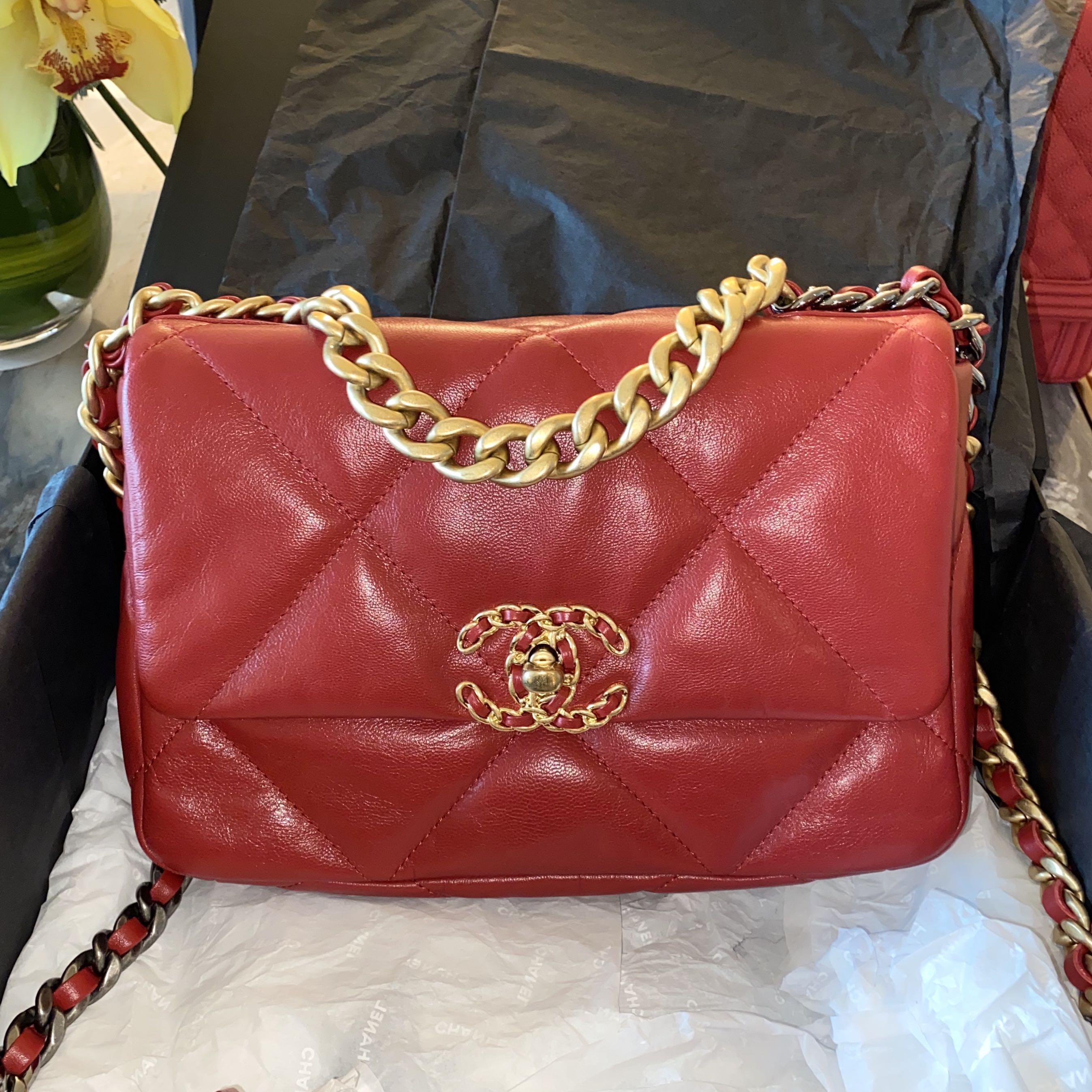 SOLD) Chanel 19 Red Goatskin #30, Luxury, Bags & Wallets on Carousell