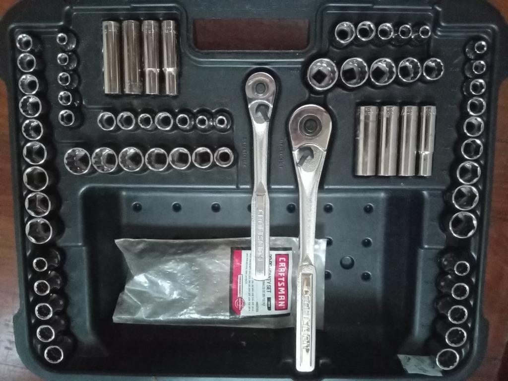 Craftsman tools (Category: Construction Tools & Equipment) located in Manila. Submitted by joe.kelly (Listing ID 1133373947, Image 3). Description: Craftsman 180 pc. tool set : drive size : 1/4" 6 point standard inch socket : 5/32, 3/16, 7/32, 1/4, 9/32, 5/16, 11/32, 3/8, 7/16, 1/2, 9/16 drive size : 1/4" 6 point standard metric socket : Millimeter : 4, 5, 5.5, 6, 7, 8, 9, 10, 11, 12, 13, 14 drive size : 1/4" 12 point standard inch socket 3/16, 7
