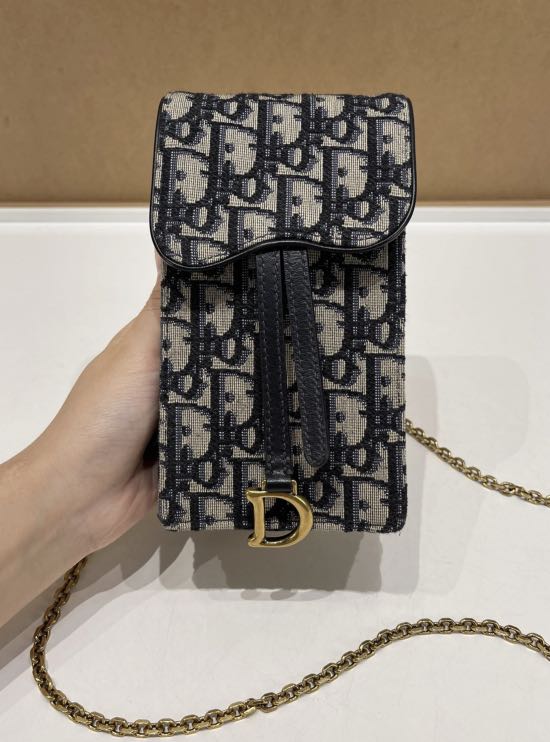 Dior Saddle Pouch with Chain Blue Oblique