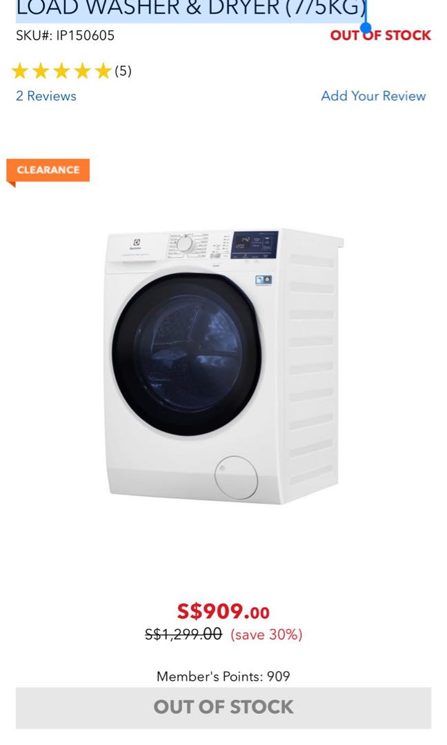 ELECTROLUX EWW7024FDWA FRONT LOAD WASHER & DRYER (7/5KG) Condition 8/10