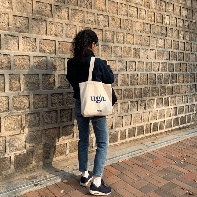 2023 Women Men Im Kenough Letter Funny Tote Bag Letter Pattern Tote Bags  Korean Style Shopper Bags Canvas Top Handle Bag