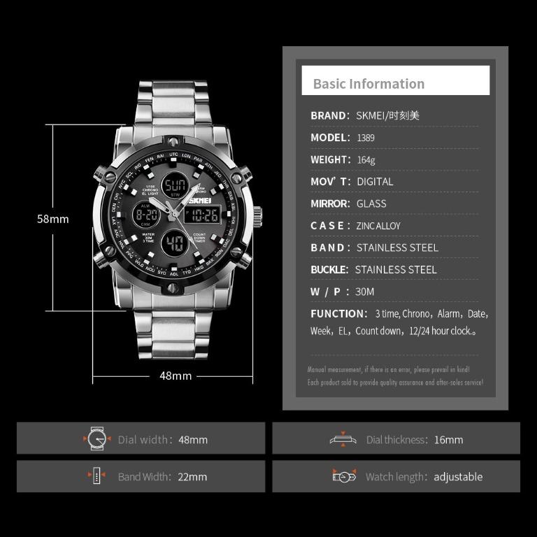 Jam Tangan Lelaki SKMEI 1389 Free Box Clear Stock Sale Men s