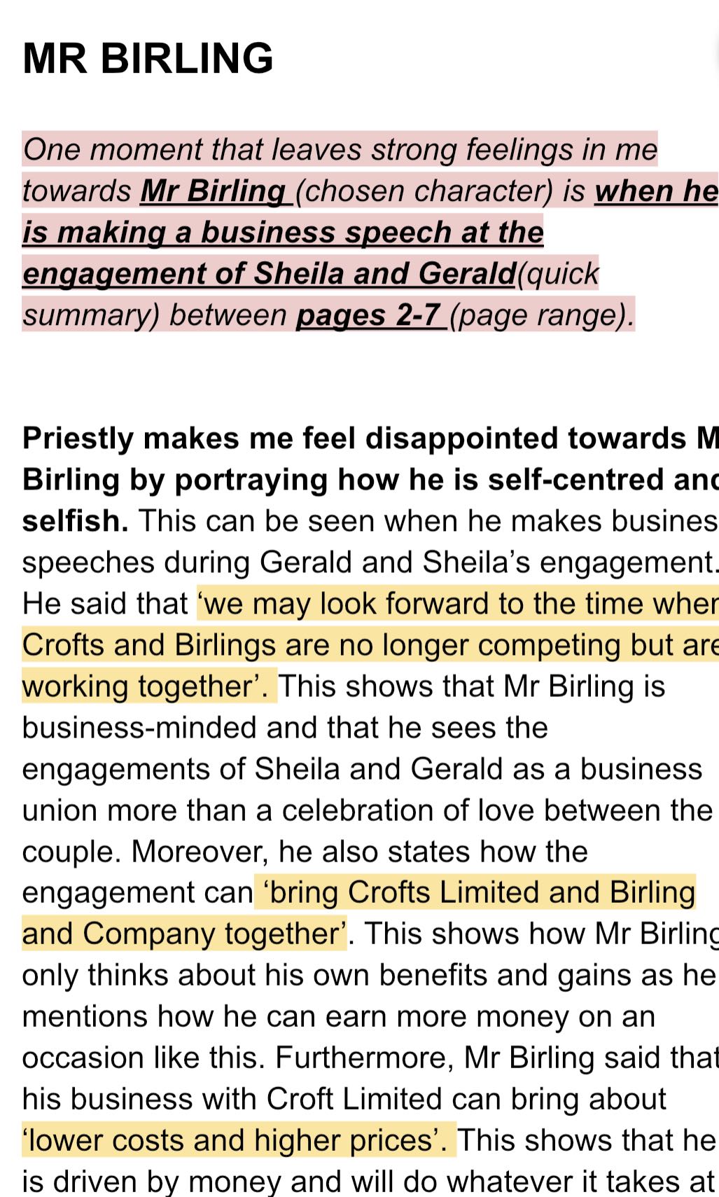 how do you respond to gerald in an inspector calls