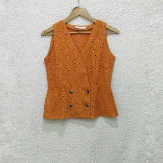 Promod Yellow Eyelet Sleeveless Top