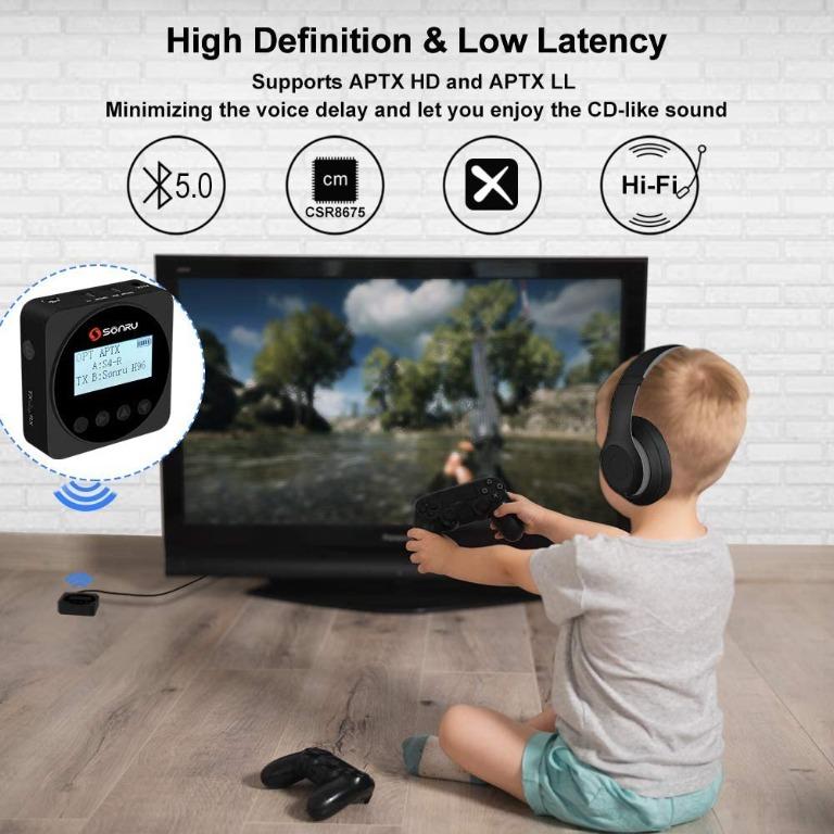 "SONRU Bluetooth 5.0 Transmitter Receiver, Wireless Audio Adapter with