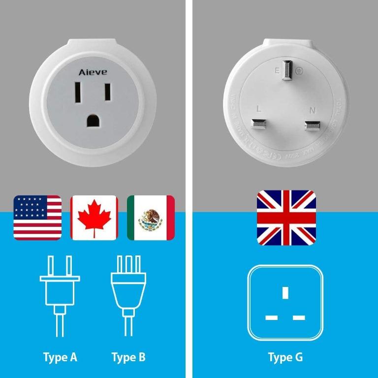 "US to UK Adaptor Plug,AIEVE 2/3 Pin USA to 3 Pin UK Plug Adapter,America/Canada/Mexico/China