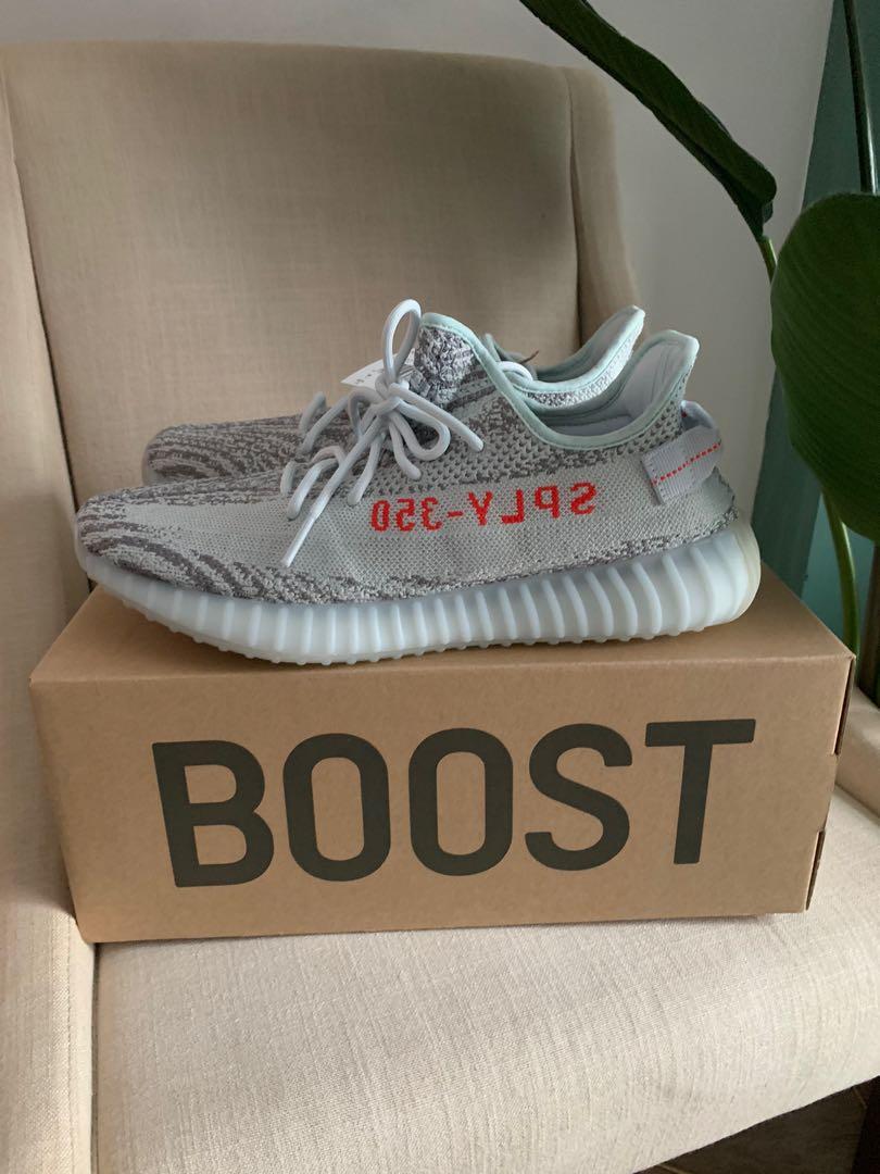 YEEZY BOOST 350 V2 Colour: Blue Tint / Grey Three / Hi-Res Red Size: 12 UK  Article No: B37571, Men's Fashion, Footwear, Sneakers on Carousell