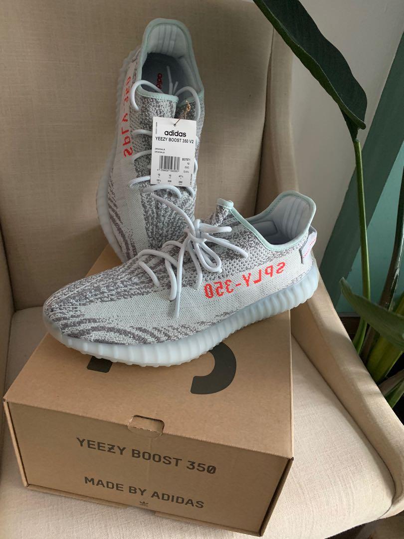 YEEZY BOOST 350 V2 Colour Blue Tint Grey Three Hi Res Red