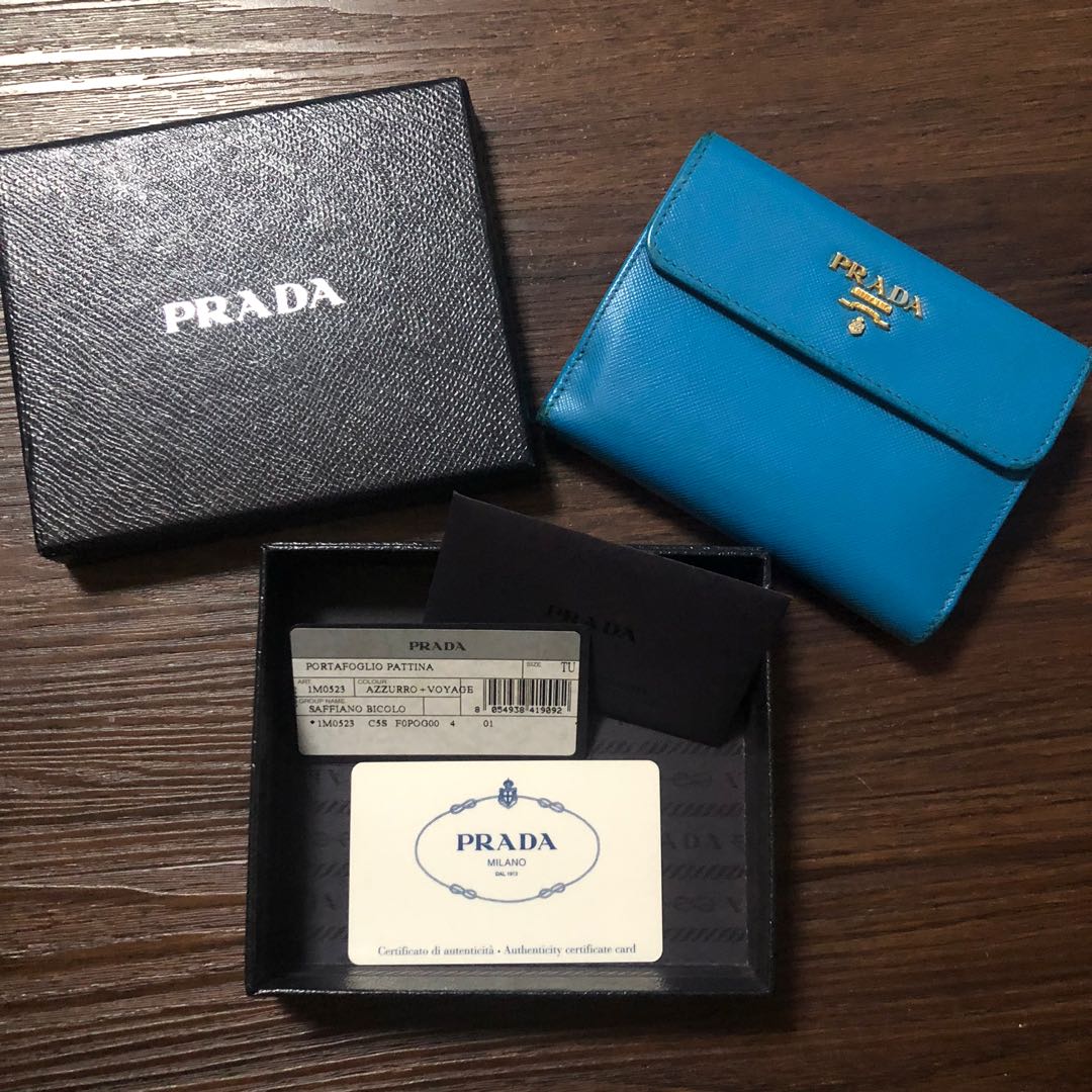 Authentic Prada Portafoglio Pattina in Azzurro Voyage Luxury Bags Wallets on Carousell