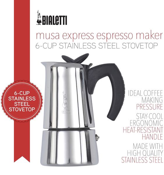 Bialetti Musa Stove top Coffee Maker, 2Cup (9.2 oz), Stainless Steel