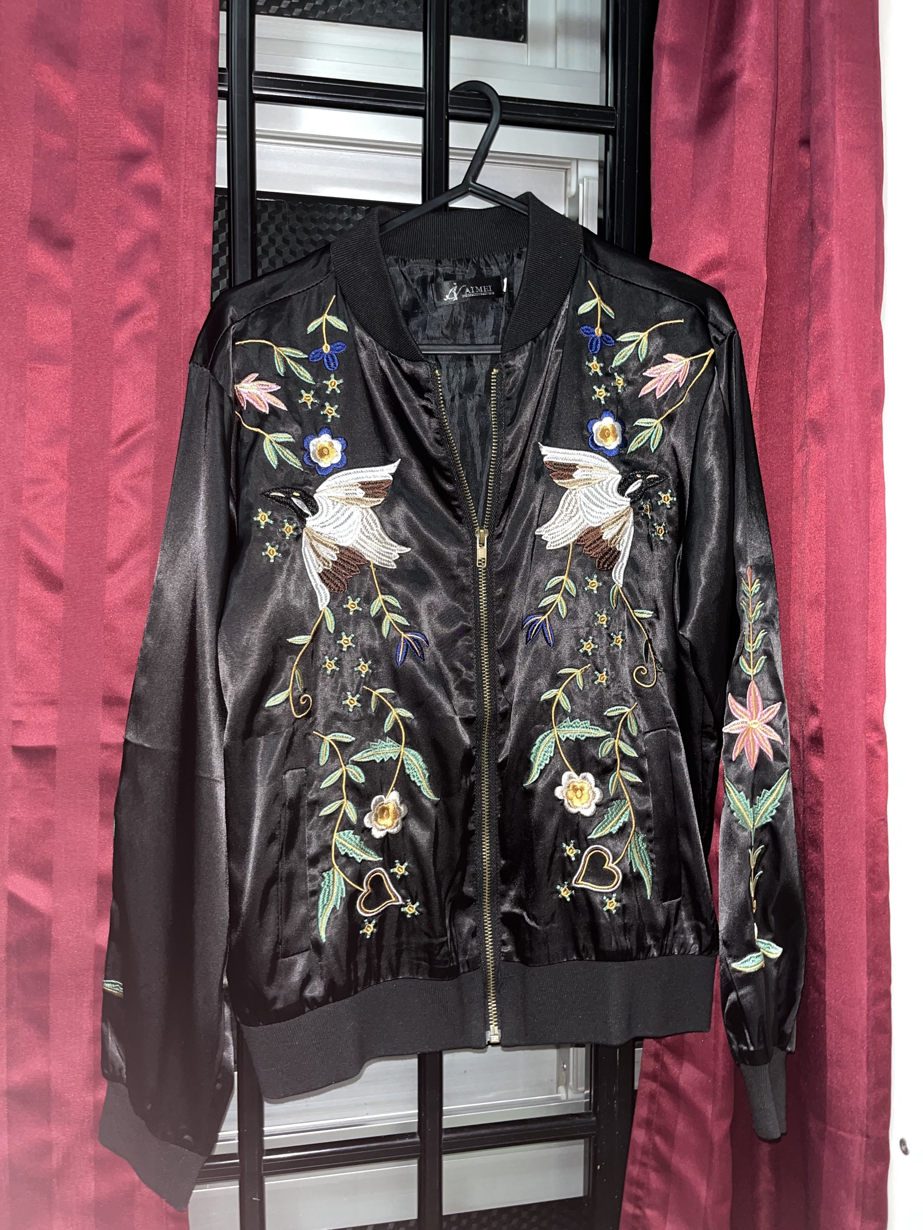 Black Floral Bomber Jacket, Women's Fashion, Coats, Jackets and