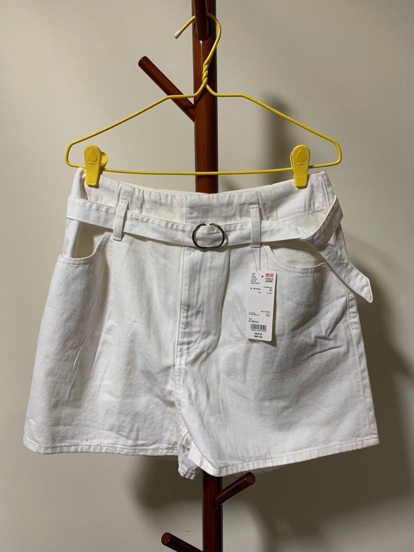 White high waisted belted shorts online