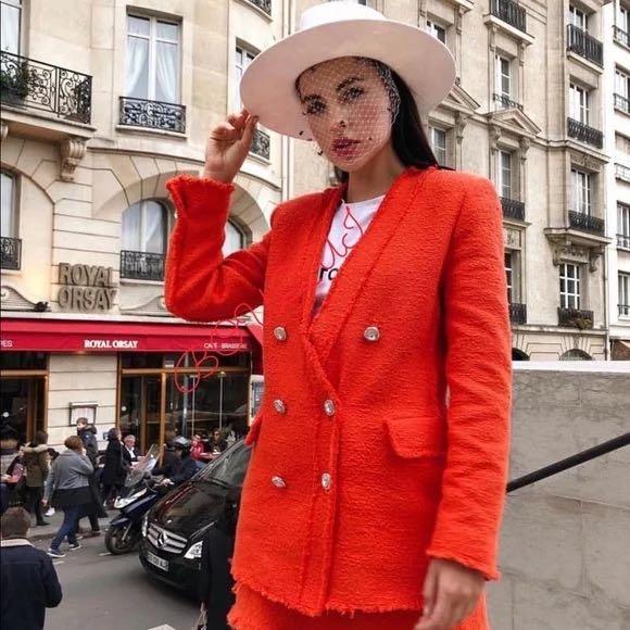 orange tweed blazer