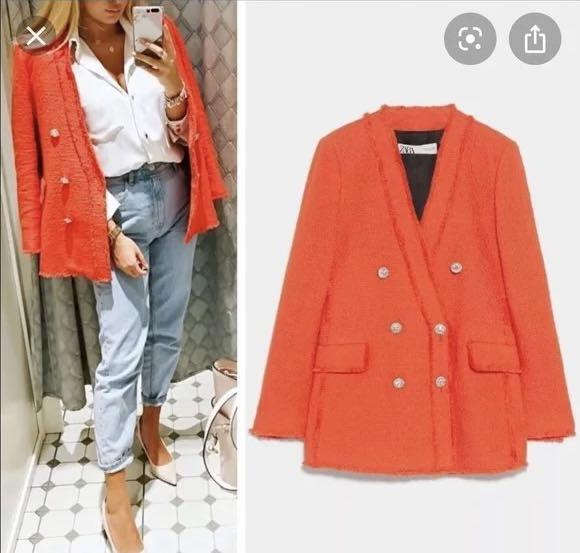 Zara orange tweed jacket Outlet