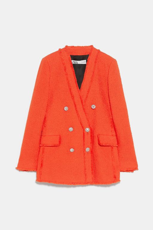 BNWT Zara orange tweed blazer Women s Fashion Coats Jackets and