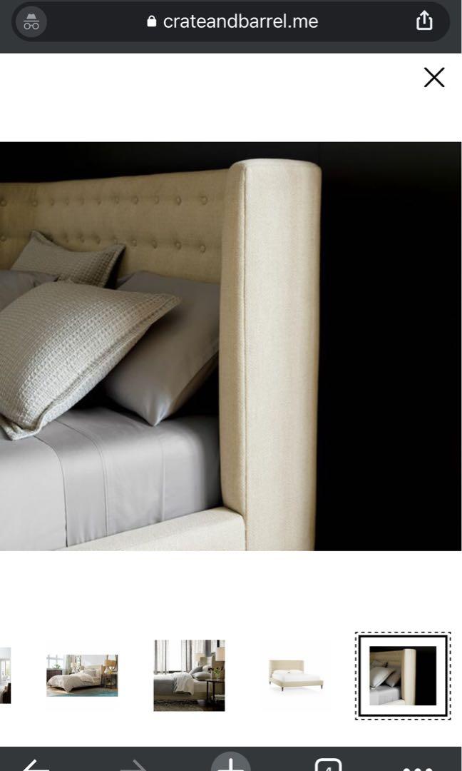 crate and barrel gia upholstered bed, Furniture & Home Living