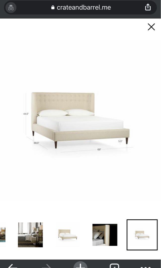 crate and barrel gia upholstered bed, Furniture & Home Living