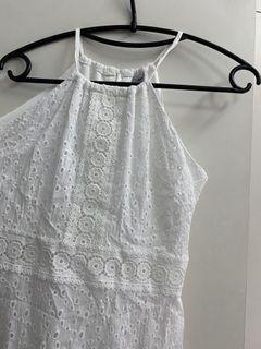 eyelet white halter tie up dress