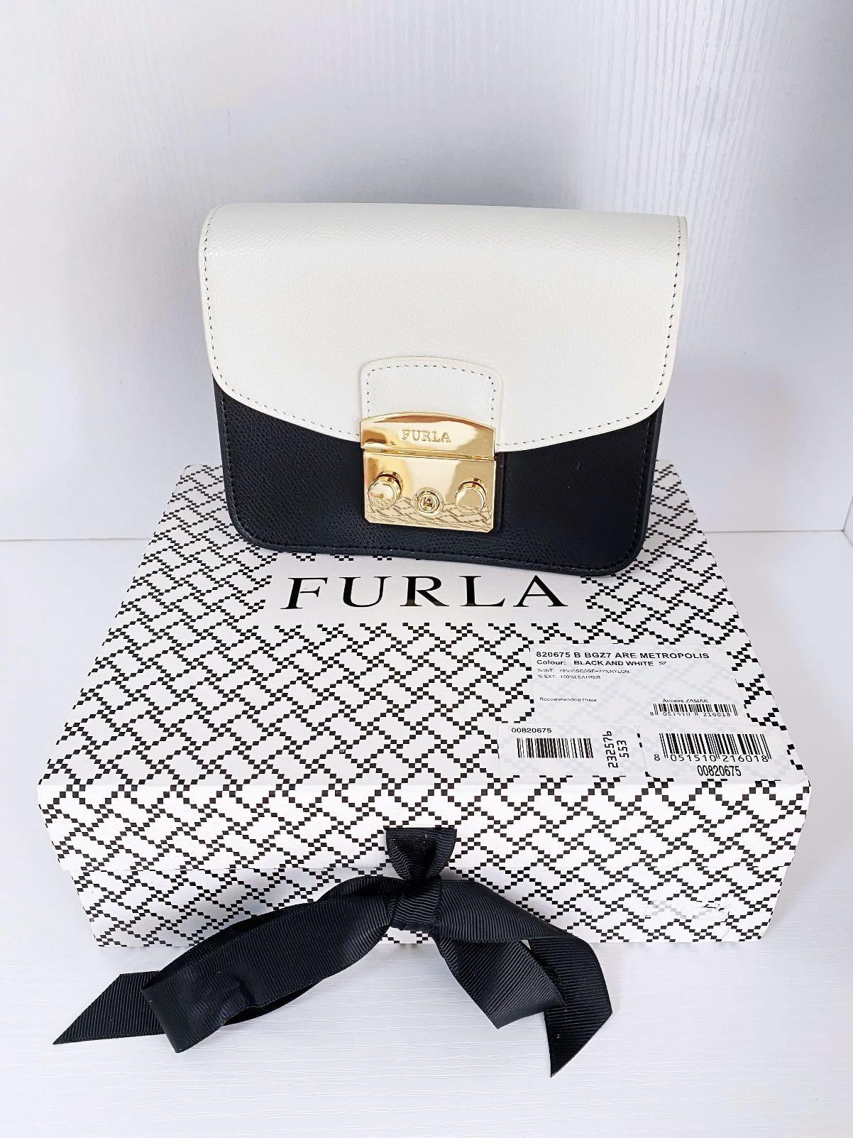 Furla Metropolis Mini Crossbody Black and White