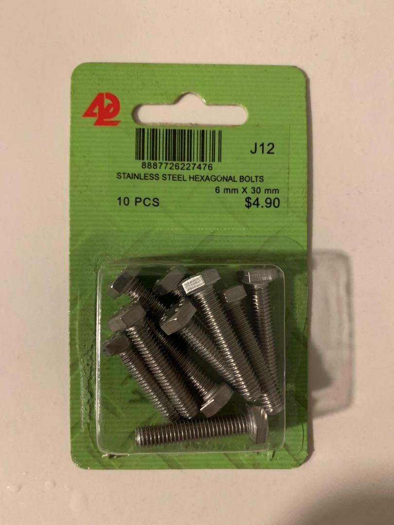 New Unused M6 x 30mm Stainless Steel Bolts Nuts Screw, Sports Equipment
