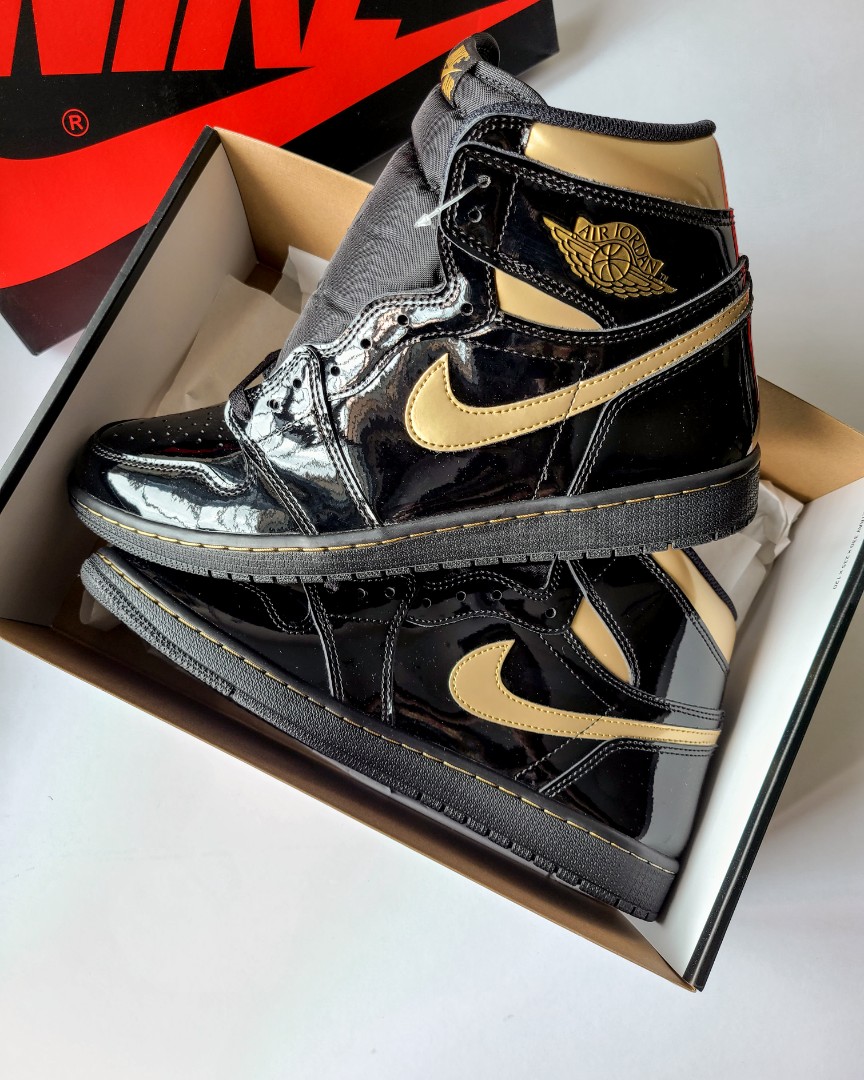 Nike Air Jordan 1 High Black Metallic Gold Men s Fashion